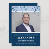 メンズ60歳の誕生日招待状写真ネイビーブルー 招待状 (正面/裏面)