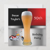 メンズ70thバースデーパーティレッドビールモーターバイク 招待状 (正面)