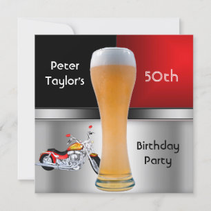 メンズ70thバースデーパーティレッドビールモーターバイク 招待状