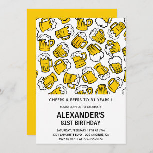 メンズ81歳の誕生日招待状応援とビール 招待状