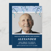 メンズ90歳の誕生日招待状写真ネイビーブルー 招待状 (正面/裏面)