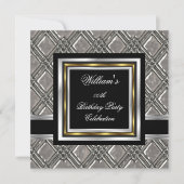 メンズ エレガント ブラック ゴールド シルバー 誕生日 メタル 2 招待状 (正面)