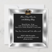 メンズ エレガント ブラック シルバー バースデー プリンス キング 招待状 (裏面)