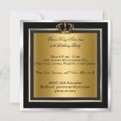 メンズ エレガント ブラック シルバー 誕生日パーティー クラウン 招待状 (裏面)