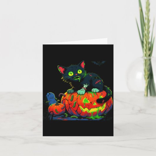 メンズ キティ ハロウィン パンプキン 黒猫 パフォーマンス カード (正面)
