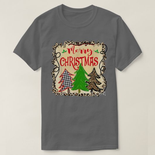 メンズ クリスマスツリー ヒョウ柄 レディース 楽しいクリスマス Tシャツ (デザイン正面)
