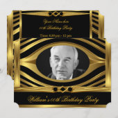 メンズ ゴールド ブラック 誕生日 フォト ジュエル 2 招待状 (正面/裏面)