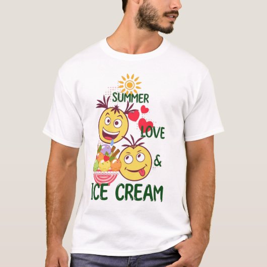 メンズ サマー ラブ アンド アイスクリーム Tシャツ - 面白い太陽 (正面)
