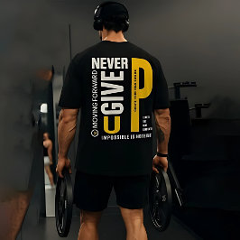 メンズ ジム トレーニングTシャツ – “Never Give Up” トライブレンドTシャツ
