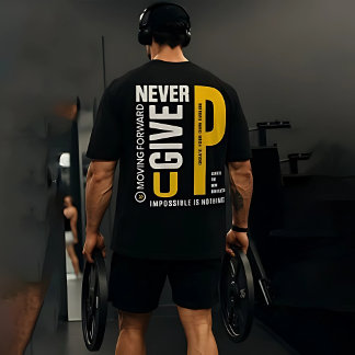 メンズ ジム トレーニングTシャツ – “Never Give Up” トライブレンドTシャツ