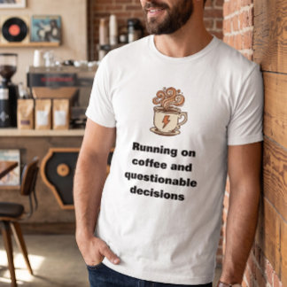 メンズ ジョーク入り ランニング コーヒー ホワイト グラフィック Tシャツ