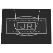 メンズ スポーティー幾何学 グレー & ダークグレー ラージペーパーバッグ (正面)