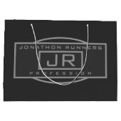 メンズ スポーティー幾何学 グレー & ダークグレー ラージペーパーバッグ (裏面)