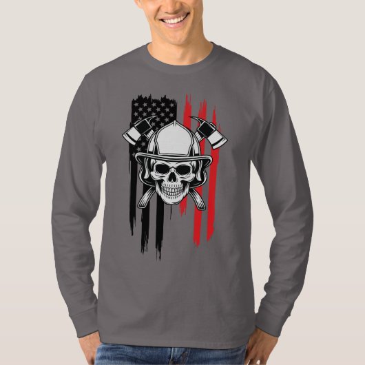 メンズ ドクロ 消防士 Tシャツ (正面)