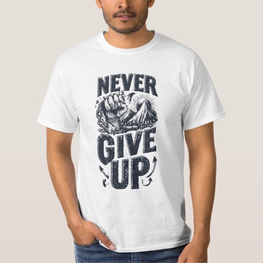 メンズ ネバー ギブ アップ 鎖破り モチベーショナルジム Tシャツ (正面)