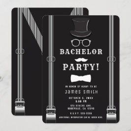 メンズ バチェラーパーティー ヒップスター サスペンダー 招待状