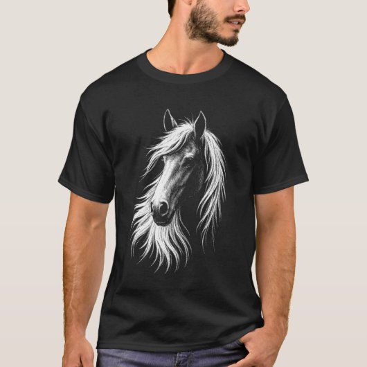 メンズ ビンテージ 西部 馬 シルエット アート 馬 Tシャツ (正面)