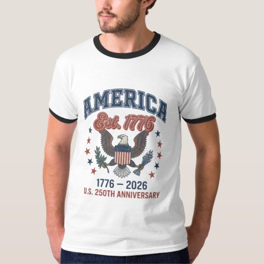 メンズ ビンテージ 1776-2026 アメリカ建国250周年記念Tシャツ Tシャツ (正面)