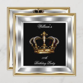 メンズ ブラック ゴールド シルバー 誕生日 プリンス キング 招待状 (正面/裏面)