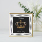 メンズ ブラック ゴールド シルバー 誕生日 プリンス キング 招待状 (スタンド正面)