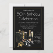 メンズ ブラック ゴールド 高級 誕生日 招待状 (正面)