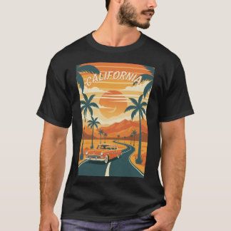 メンズ ベーシック Tシャツ リトロカリフォルニア 旅行ポスター