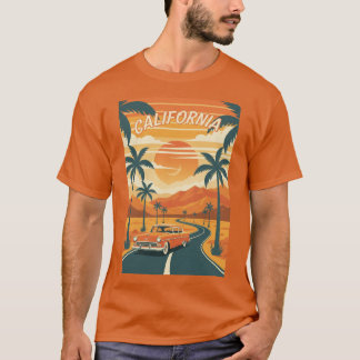 メンズ ベーシックTシャツリトロカリフォルニア 旅行ポスター Tシャツ