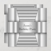 メンズ ホワイト スタイル シルバー 誕生日パーティー 招待状 (正面/裏面)