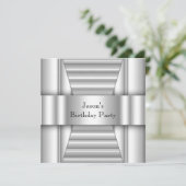 メンズ ホワイト スタイル シルバー 誕生日パーティー 招待状 (スタンド正面)