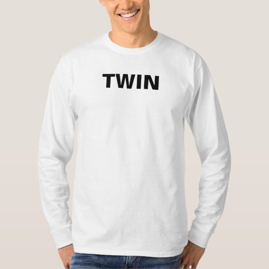 メンズ ホワイト ツイン ロゴ 長袖 Tシャツ (正面)
