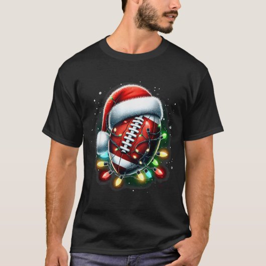 メンズ・ボーイズ向けクリスマスフットボールサンタコーデ Tシャツ (正面)