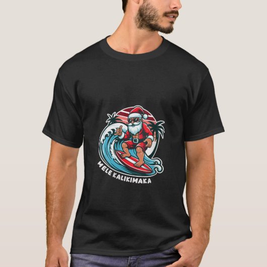 メンズ メレカリキマカ サーフィン サンタ ハワイアン シャカ Tシャツ (正面)