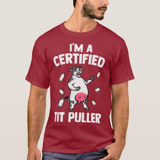 メンズ 牛の乳房を引っ張る 農業 動物 ギフト Tシャツ (正面)