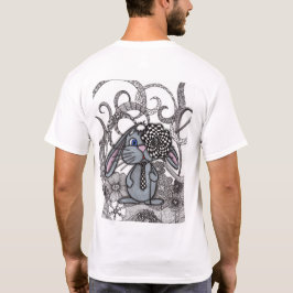 メンズ 白Tシャツ ゼンタングル うさぎ バックプリント Tシャツ