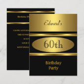メンズ 60歳の誕生日パーティー ゴールド ブラック 招待状 (正面/裏面)