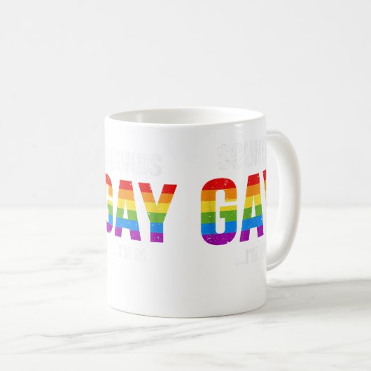 メンズLGBTゲイプライドシャツサウンドゲイレインボーカラー コーヒーマグカップ (正面右)