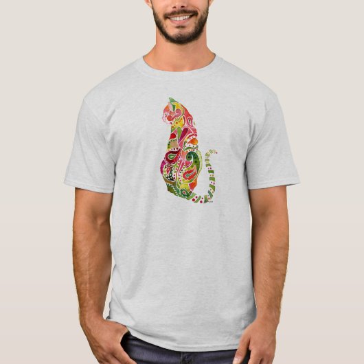 メンズTシャツのペイズリー猫のデザイン Tシャツ (正面)