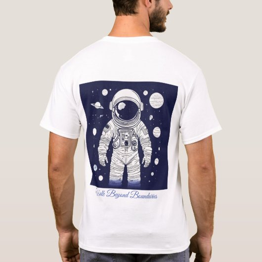 メンズTシャツグラビティをテーマにした宇宙ウォークテーマ Tシャツ (裏面)