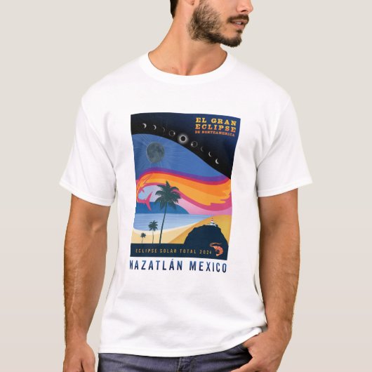 メンズTシャツ2024 Eclipse Mazatlan 太陽の Mexico Tシャツ (正面)