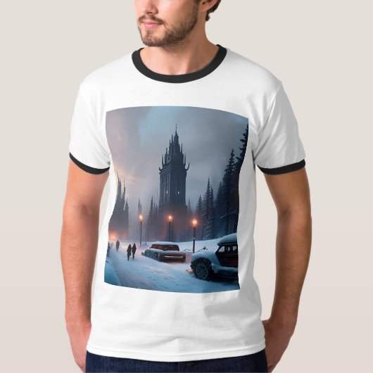 メンズTシャツ - 冬の街 Tシャツ (正面)