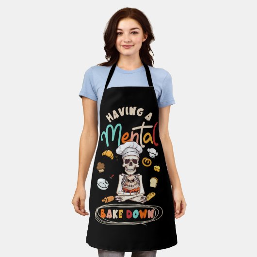 メンタルおもしろいを持つスケルトンのベーカーベーキング愛好家 エプロン (着用した状態)