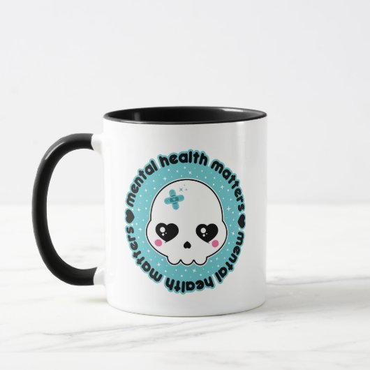 メンタルヘルスの大切さ かわいいドクロ マグカップ (左)