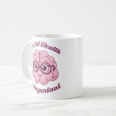メンタルヘルスは重要で、かわいい脳の認識度 コーヒーマグカップ (正面左)