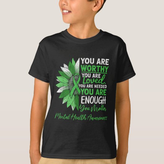 メンタルヘルスやる気を起こさせる認識度戦士グリーン Tシャツ (正面)