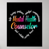 メンタルヘルスカウンセラーハートワードクラウドウォーターコロ ポスター (正面)