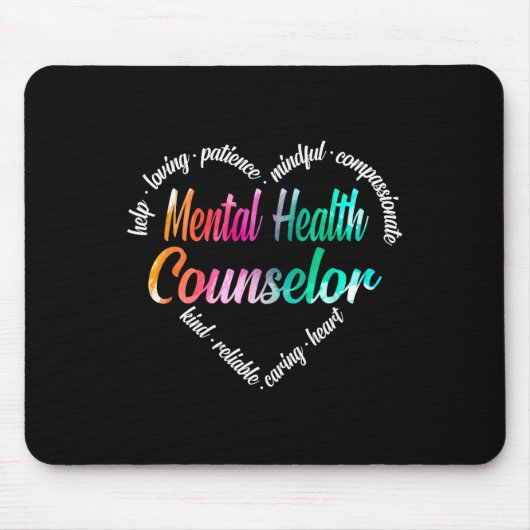 メンタルヘルスカウンセラーハートワードクラウドウォーターコロ マウスパッド (正面)
