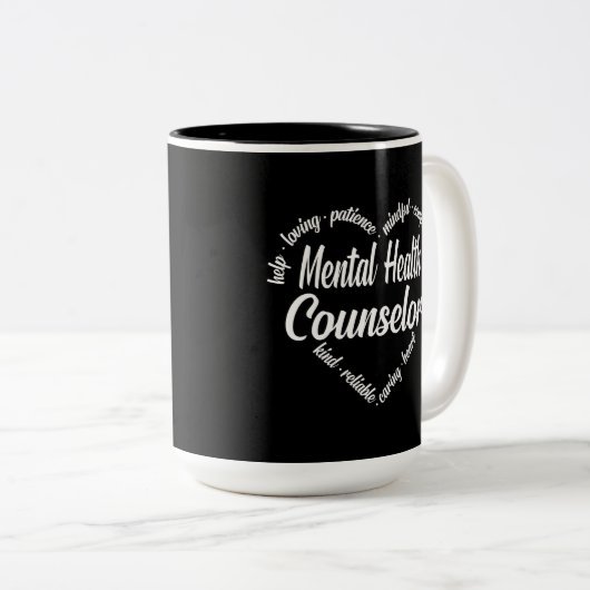 メンタルヘルスカウンセラーハートワードクラウド ツートーンマグカップ (正面右)
