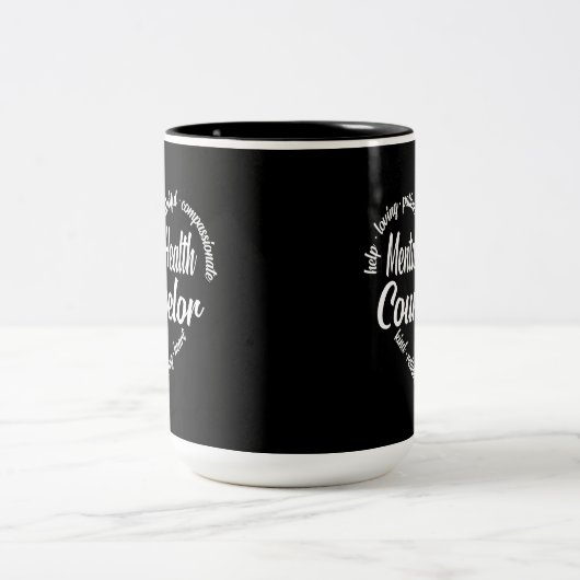 メンタルヘルスカウンセラーハートワードクラウド ツートーンマグカップ (中央)
