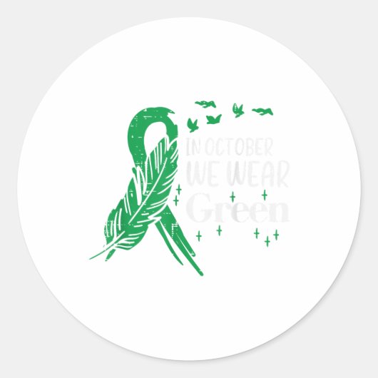 メンタルヘルスグリーンリボンフェザー認識度メンズW ラウンドシール (正面)