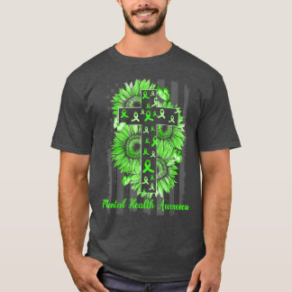 メンタルヘルスケア アウェアネス ヒマワリ アメリカ国旗 40 Tシャツ